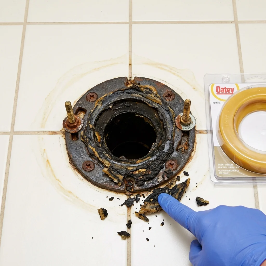 Failed wax ring showing water seepage at the base of a toilet in a Belmar, NJ home